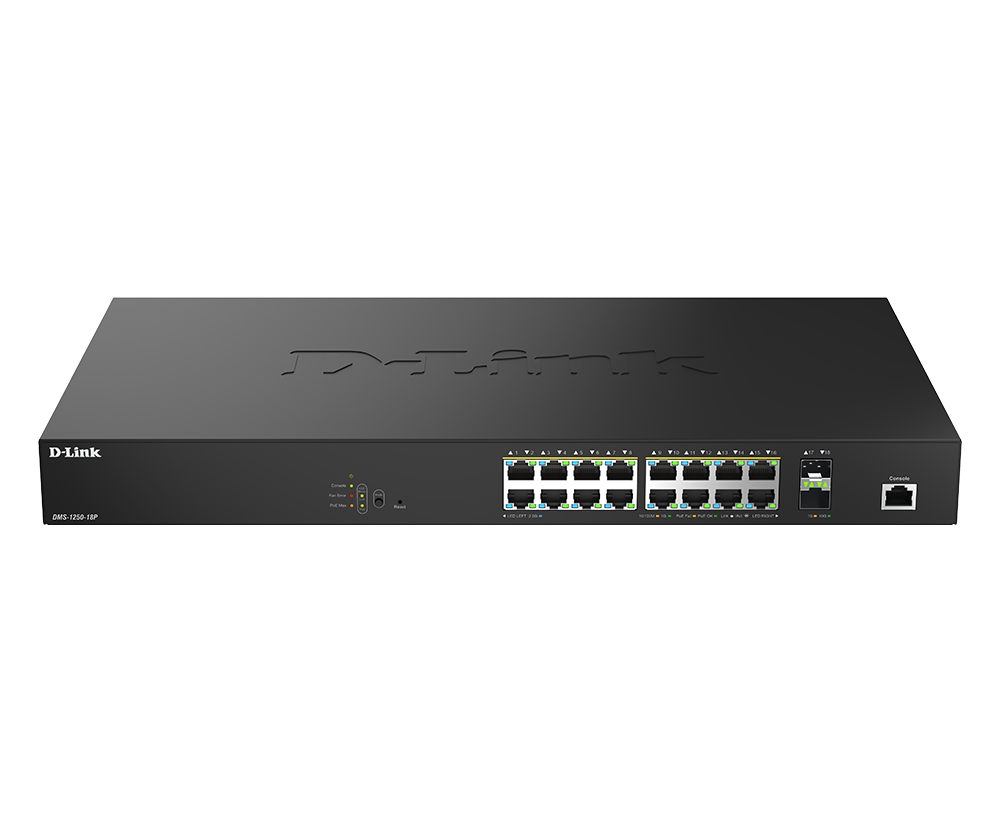 18-Port 2.5GB Multi-Gigabit Smart Managed PoE++ Switch with 2 10G SFP+ Ports DMS-1250-18P