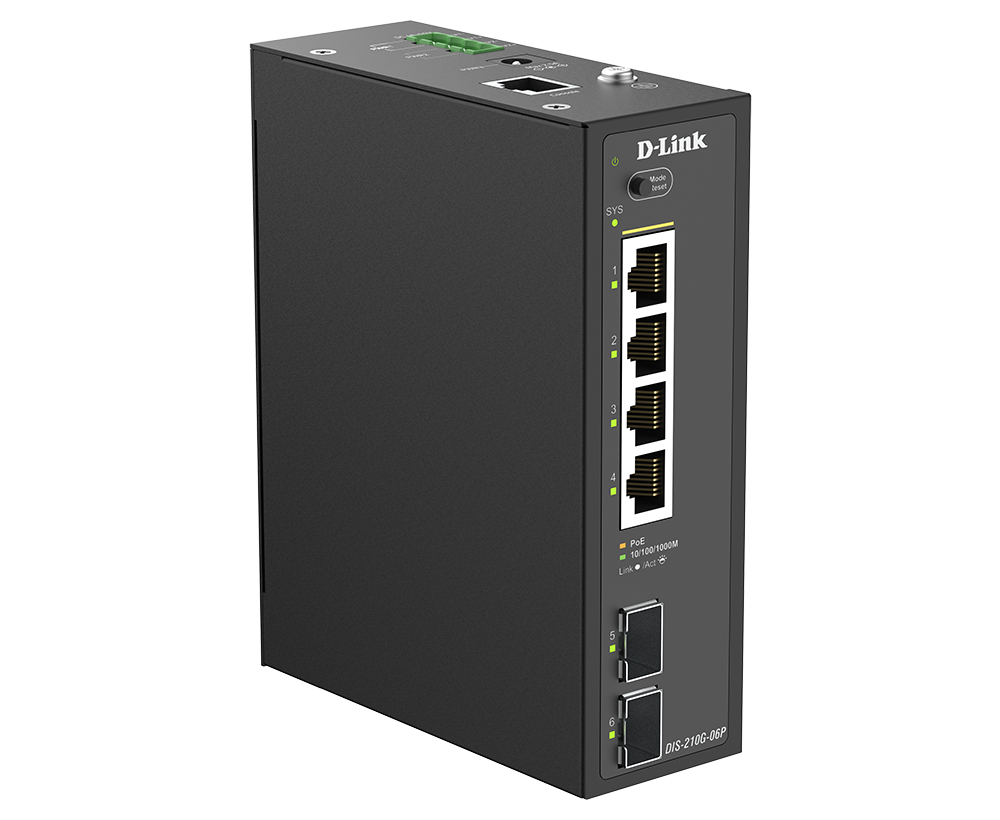 Industrial 4-Port 1G PoE+ + 2-Port 1G SFP Smart Switch DIS-210G-06P