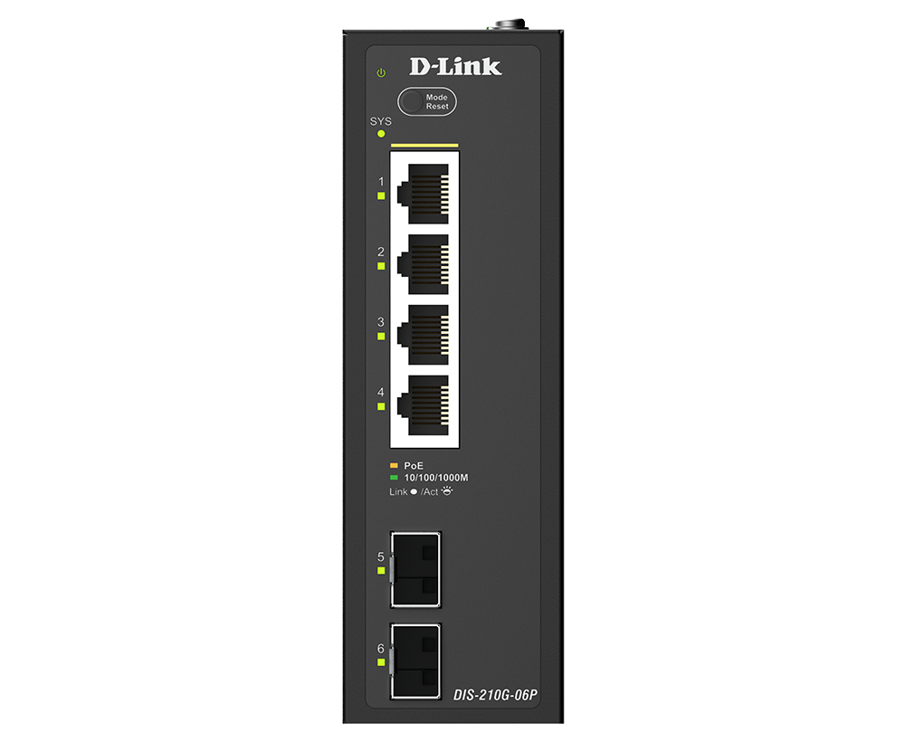 Industrial 4-Port 1G PoE+ + 2-Port 1G SFP Smart Switch DIS-210G-06P