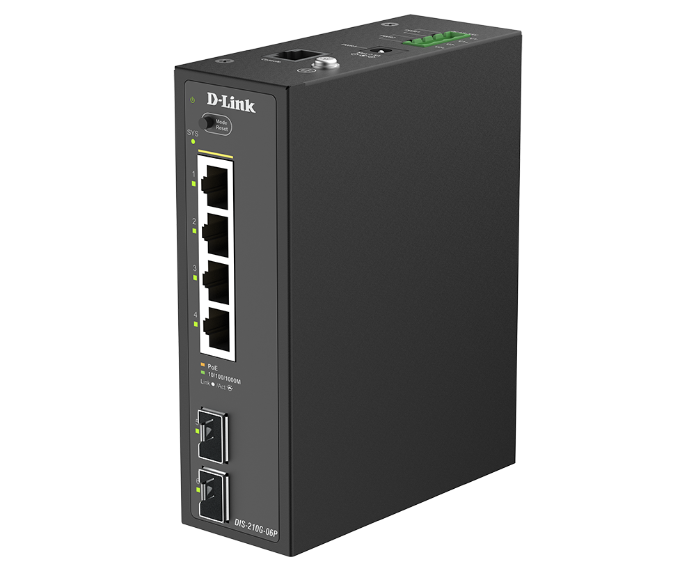 Industrial 4-Port 1G PoE+ + 2-Port 1G SFP Smart Switch DIS-210G-06P