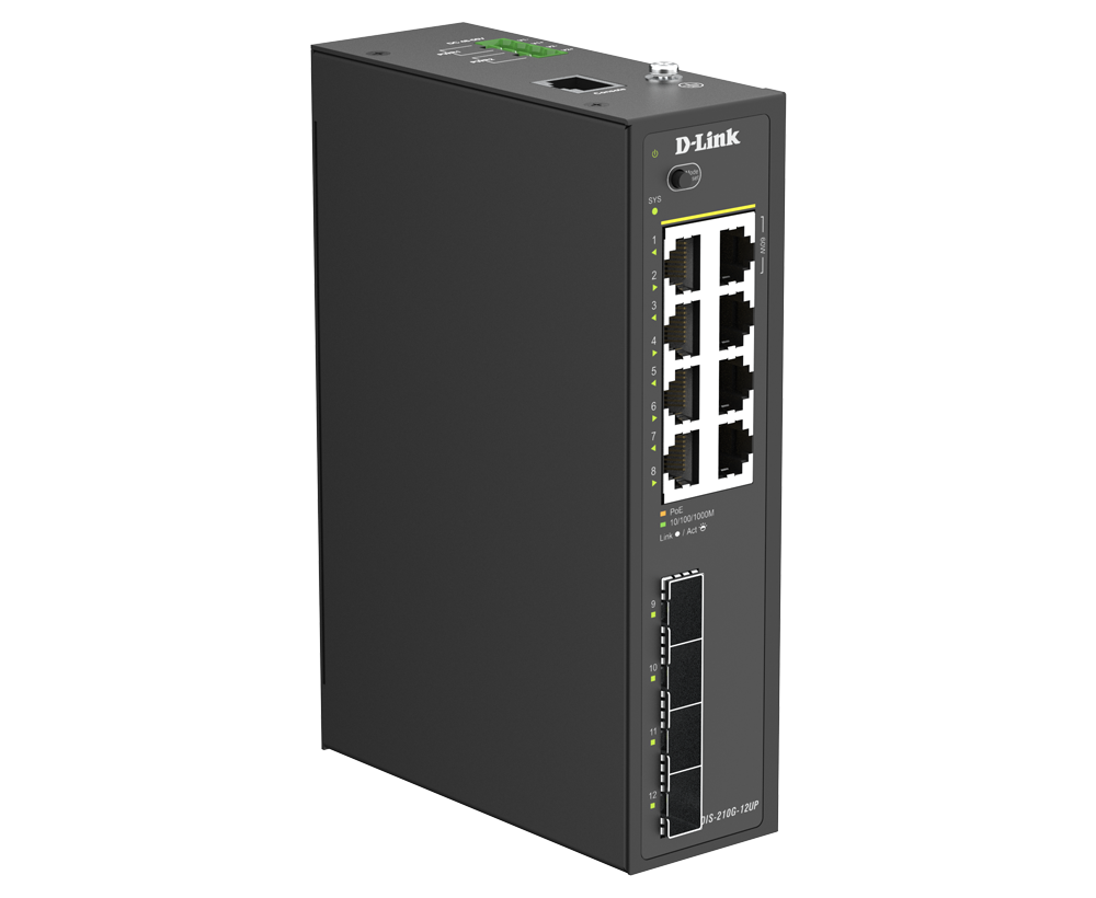 Industrial 2-Port 1G PoE++ + 6-Port 1G PoE+ + 4-Port 1G SFP Smart Switch DIS-210G-12UP