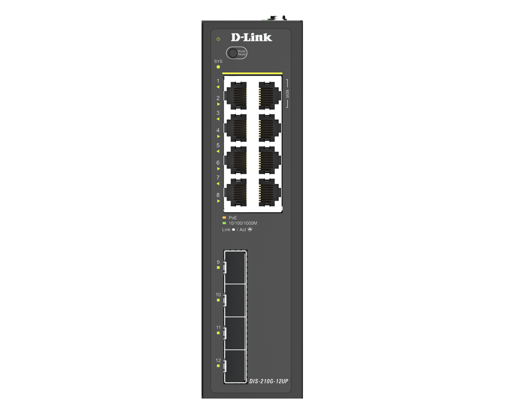 Industrial 2-Port 1G PoE++ + 6-Port 1G PoE+ + 4-Port 1G SFP Smart Switch DIS-210G-12UP