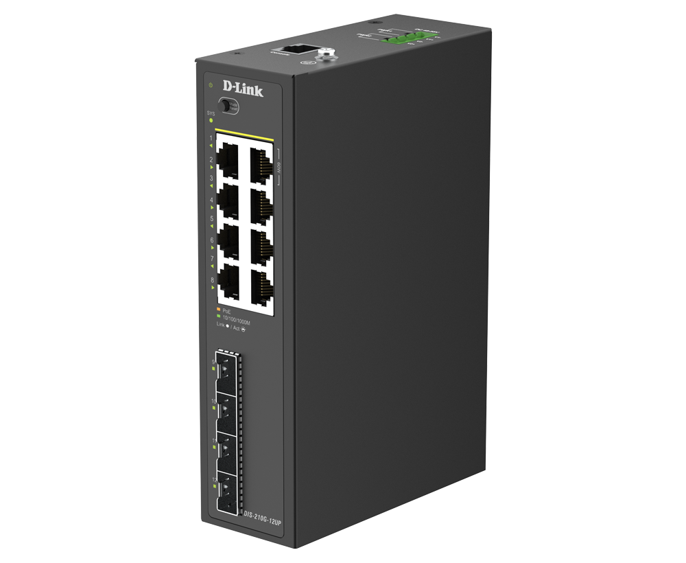 Industrial 2-Port 1G PoE++ + 6-Port 1G PoE+ + 4-Port 1G SFP Smart Switch DIS-210G-12UP