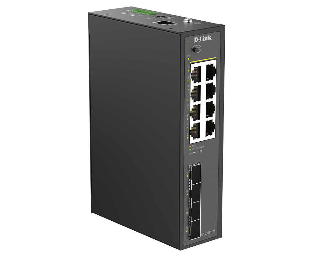 Industrial 8-Port 1G PoE+ + 4-Port 1G SFP Smart Switch​ DIS-210G-12P