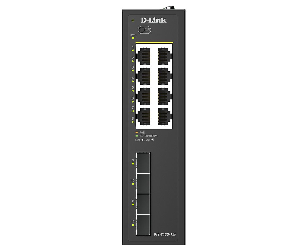 Industrial 8-Port 1G PoE+ + 4-Port 1G SFP Smart Switch​ DIS-210G-12P