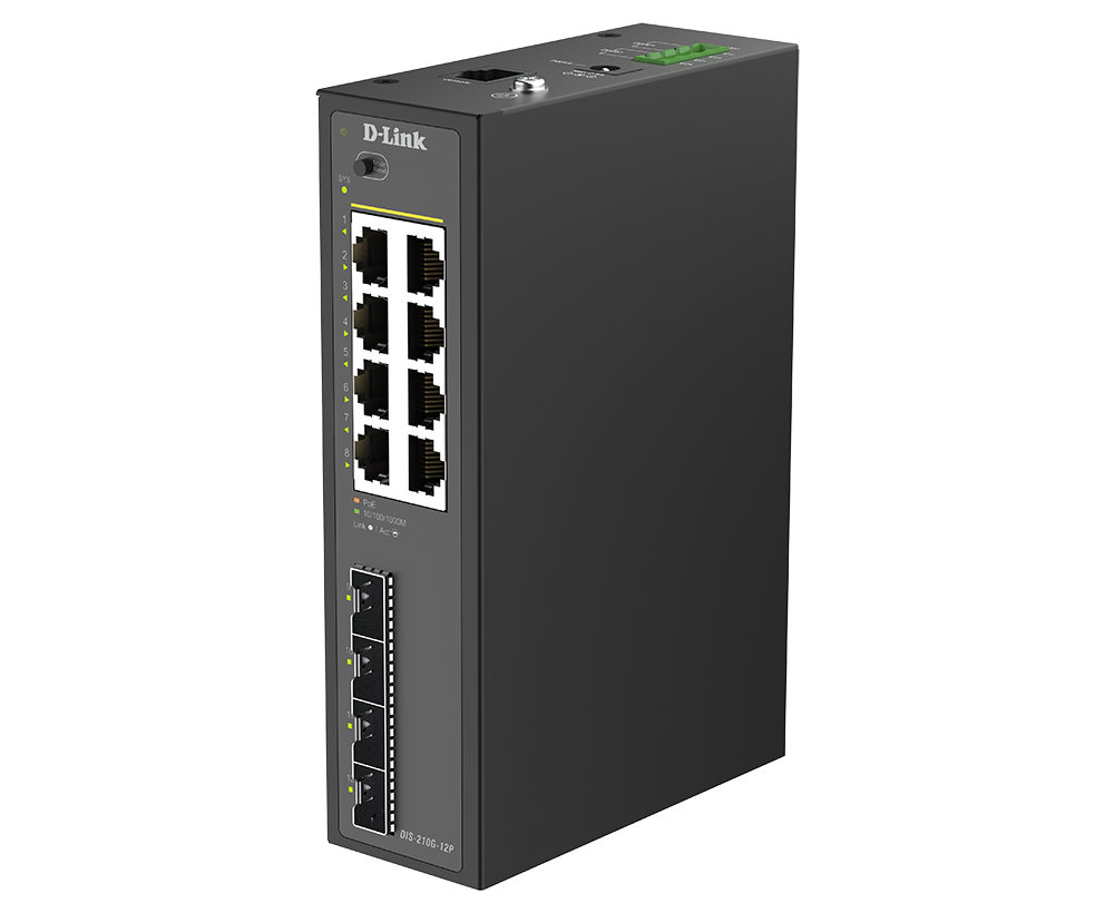Industrial 8-Port 1G PoE+ + 4-Port 1G SFP Smart Switch​ DIS-210G-12P