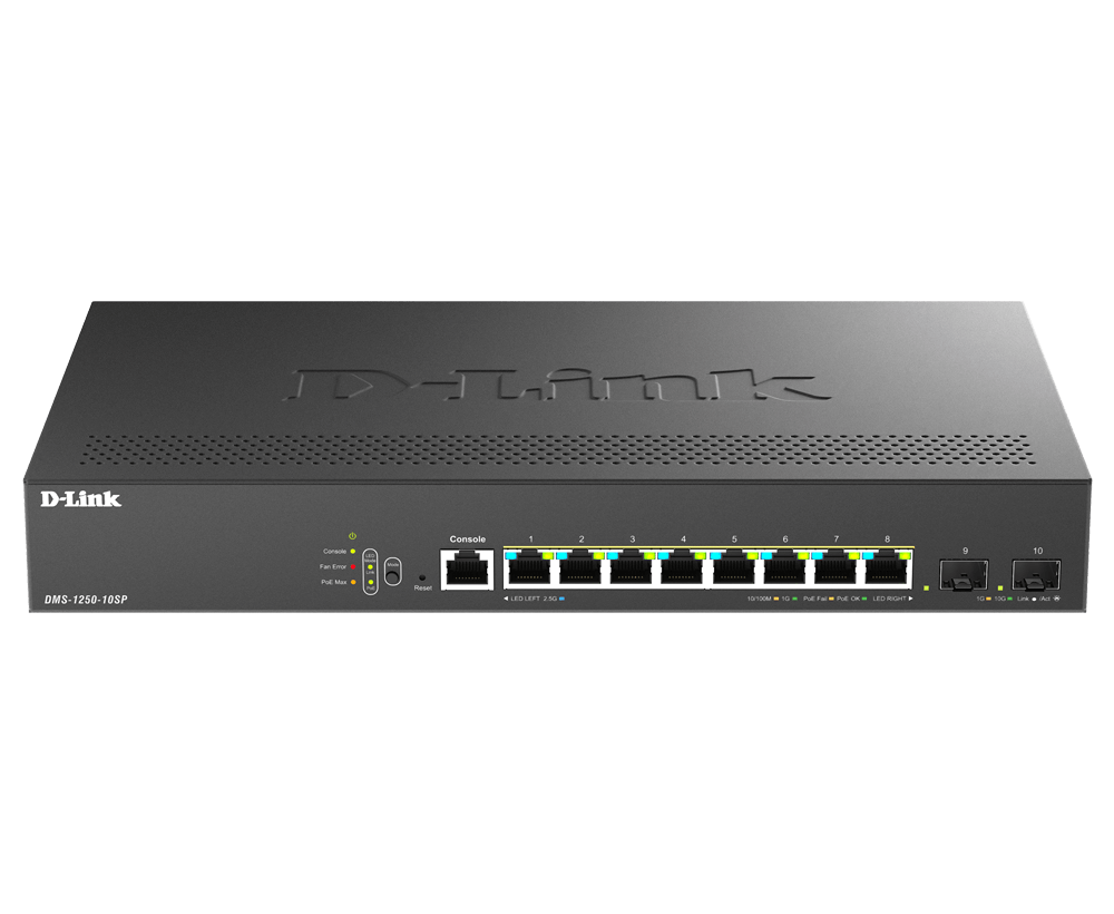 10-Port 2.5G Smart Managed PoE Switch DMS-1250-10SP