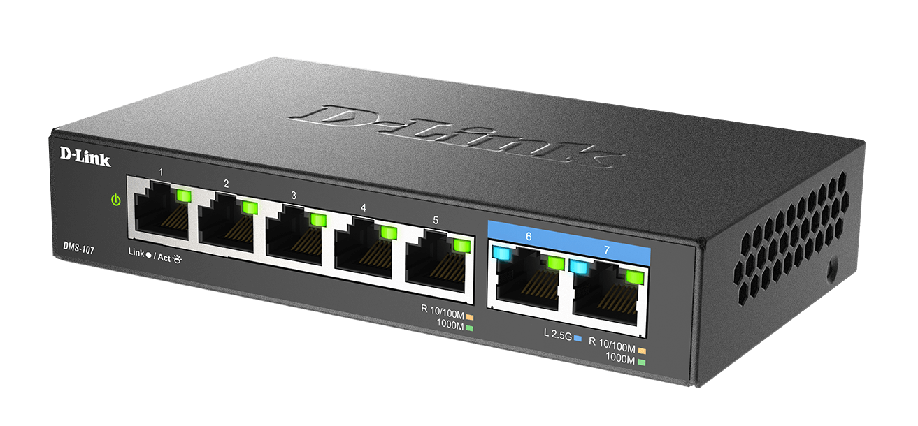 7-Port 1G/2.5G Multi-Gigabit Unmanaged Switch DMS-107
