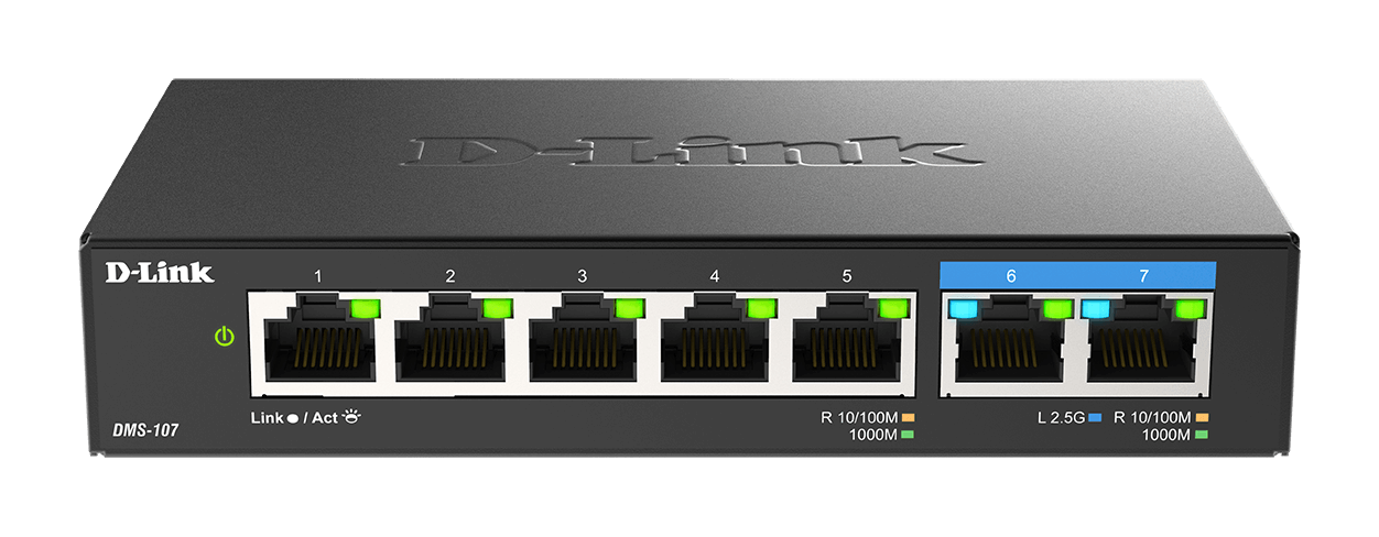 7-Port 1G/2.5G Multi-Gigabit Unmanaged Switch DMS-107
