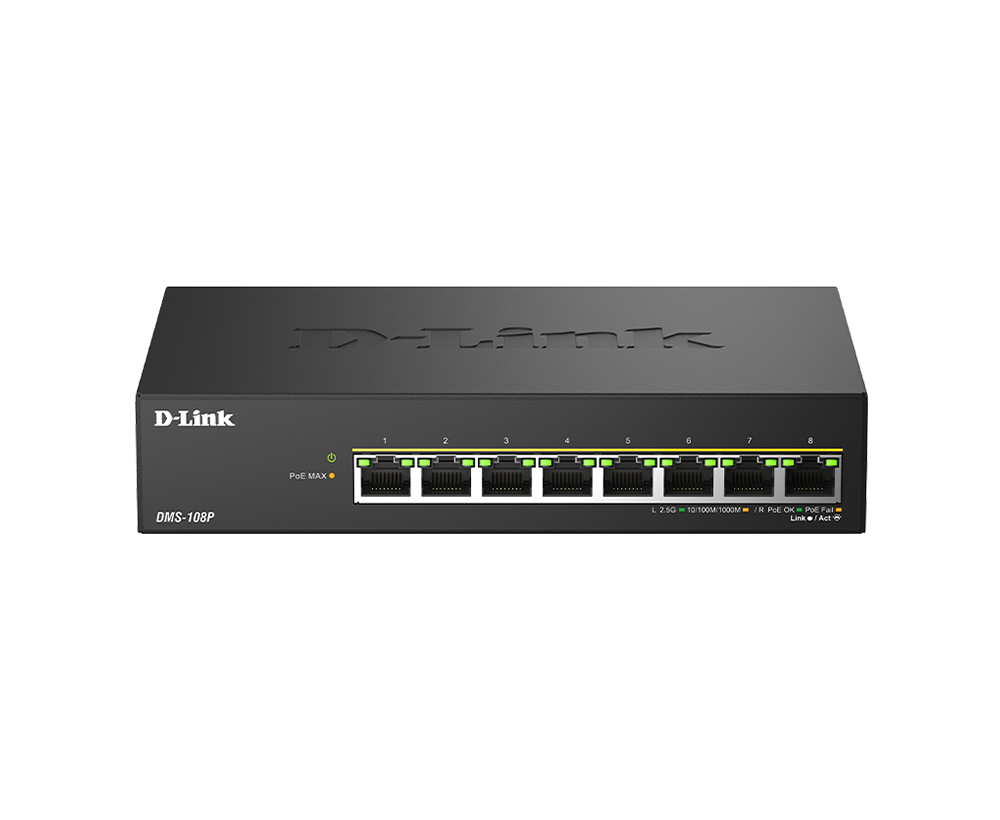 8-Port 2.5G Multi-Gigabit Unmanaged PoE Switch DMS-108P