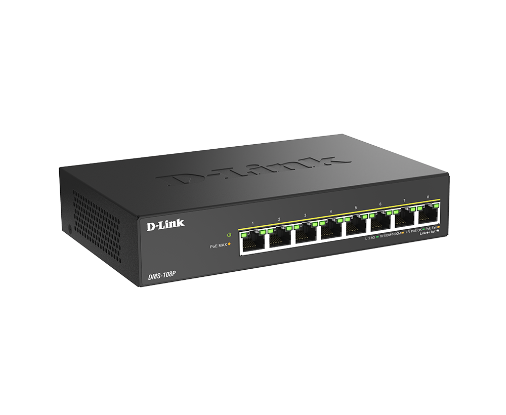 8-Port 2.5G Multi-Gigabit Unmanaged PoE Switch DMS-108P