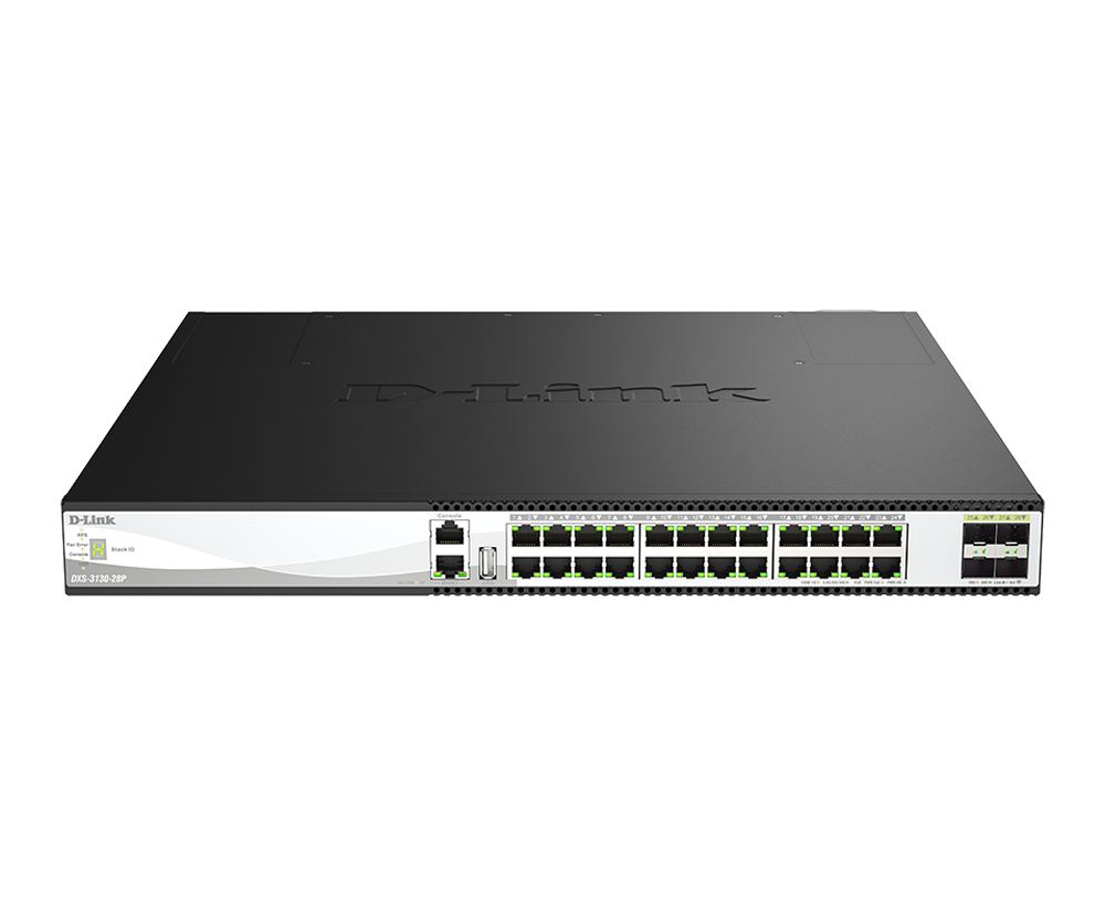 24-Port 10G Layer 3 Stackable Aggregation Managed PoE Switch DXS-3130-28P