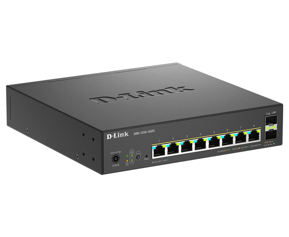 10-Port 2.5GB Multi-Gigabit Smart Managed PoE++ Switch with 2 10G SFP+ Ports  DMS-1250-10SPL