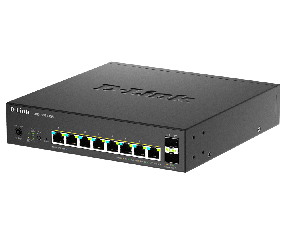 10-Port 2.5GB Multi-Gigabit Smart Managed PoE++ Switch with 2 10G SFP+ Ports  DMS-1250-10SPL